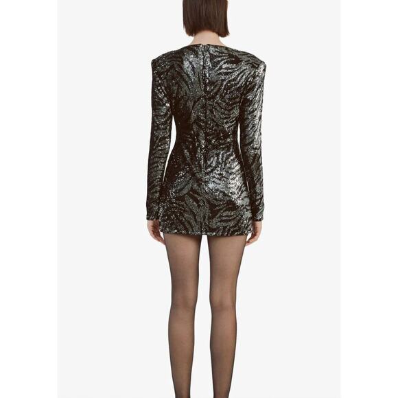 Bardot Alessia Sequin Tiger Stripe Mini Dress | Sz 12, Black Silver NWT $179 - Picture 4 of 5